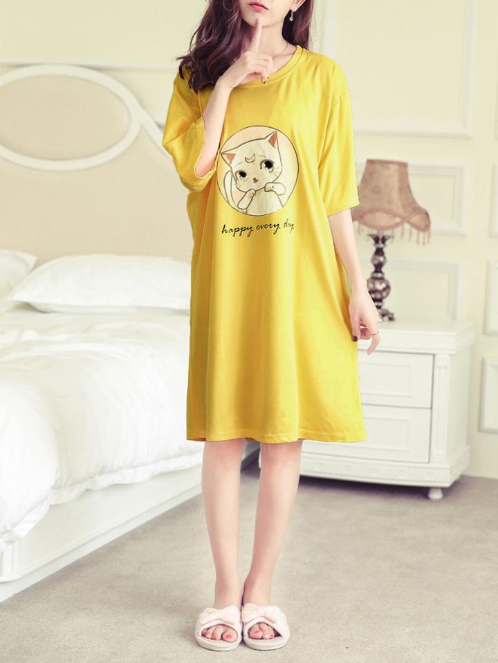 Shein Cat Print Drop Shoulder Dress