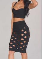 Rosewe Black Criss Cross Backless Hollow Two Piece Dress