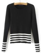 Shein Black Striped Split Sleeve Knitwear