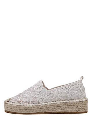 Shein White Round Toe Lace Slip-on Espadrille Wedges