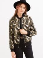 Shein Olive Green Camo Bomber Jacket With Arm Pocket