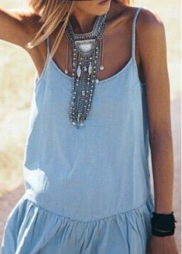 Rosewe Spaghetti Strap Ruffled V Back Mini Dress