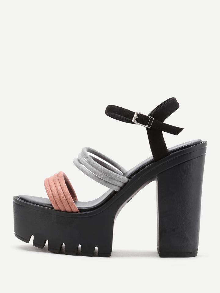 Shein Contrast Strap Platform Heeled Sandals
