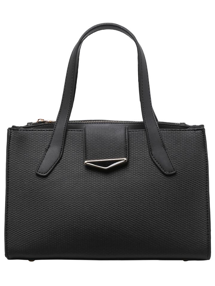 Shein Black Metallic Embellished Zipper Pu Bag