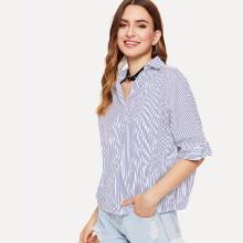 Shein Ruffle Hem Stripe Shirt