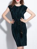 Shein Navy Pleated Tie-waist Sheath Dress