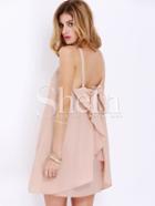 Shein Apricot Faille Strap Bow Ruffle Dress