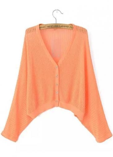 Rosewe Exclusive Long Sleeve V Neck Orange Cardigans With Button