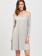 Shein Grey Off The Shoulder Long Sleeve Tee Dress