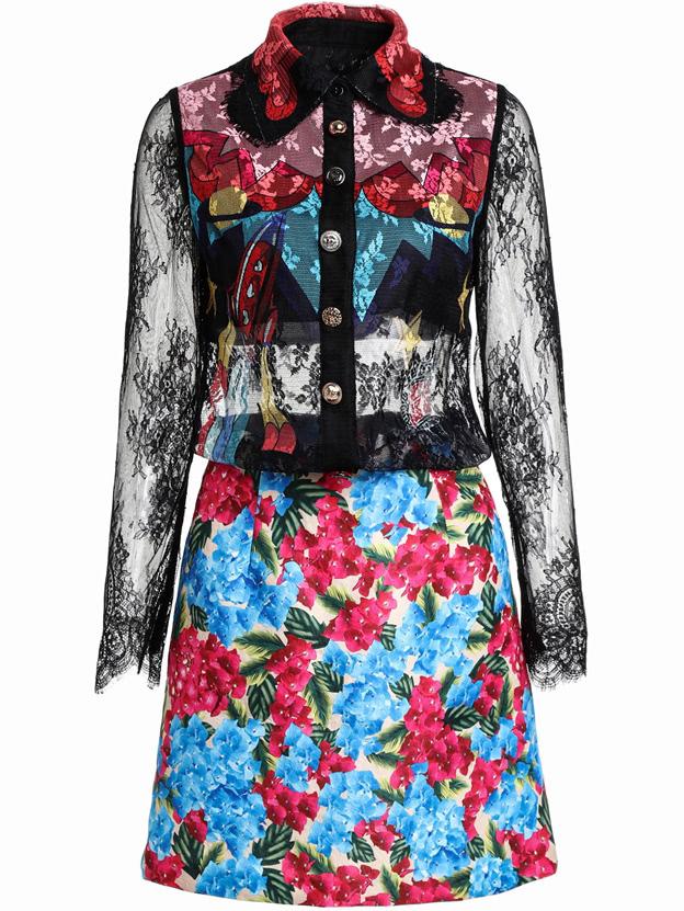 Shein Lace Sleeve Shirt Top With Floral Skirt