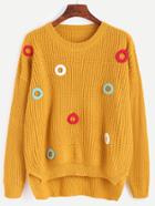 Shein Yellow Dip Hem Crochet Sweater
