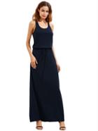 Shein Navy Self-tie Waist Sleeveless Maxi Dress