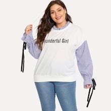 Shein Plus Contrast Striped Letter Print Sweatshirt
