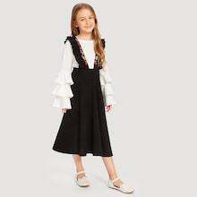 Shein Girls Ruffle Strap With Embroidered Detail Skirt