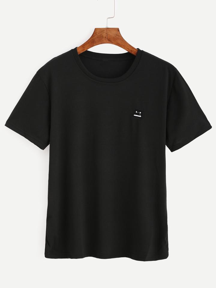 Shein Black Emoji Embroidered Patch T-shirt