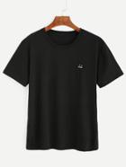 Shein Black Emoji Embroidered Patch T-shirt