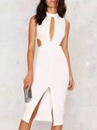 Shein White Mock Neck Cut Out Split Dress