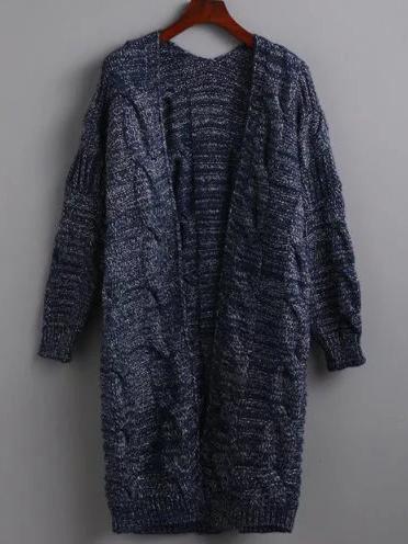 Shein Blue Cable Knit Long Coat