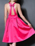 Shein Hot Pink Strap Bowknot Backless A-line Dress