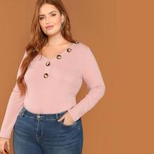 Shein Plus Button Front V-neck Tee