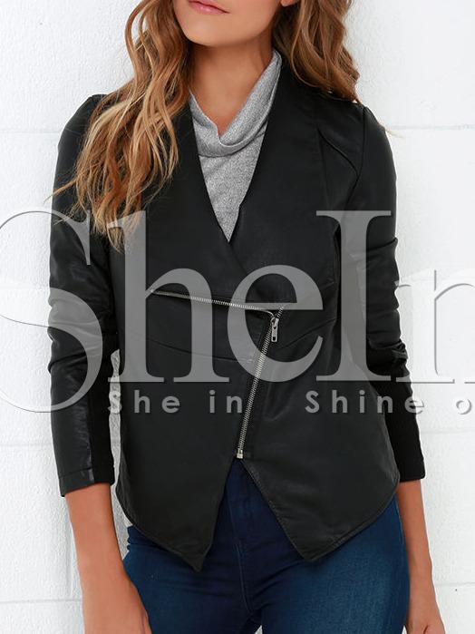 Shein Black Lapel Zipper Jacket