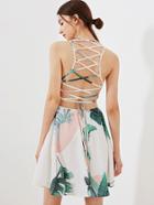 Shein Lace Up Back Tropical Dress