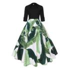 Shein Leaves Print Square Neckline Dress