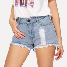 Shein Light Wash Distressed Denim Shorts