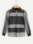 Shein Contrast Lace Frill Trim Sheer Top