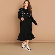 Shein Plus Pearl Detail Ruffle Hem Dress