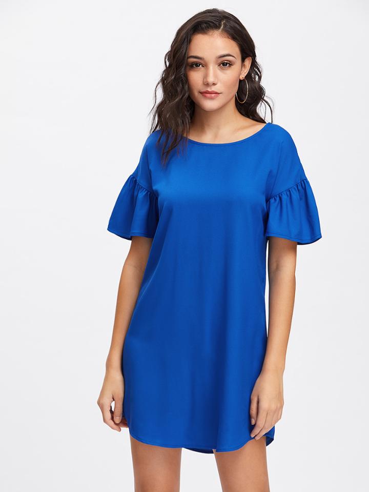 Shein Drop Shoulder Ruffle Sleeve Curve Hem Dress