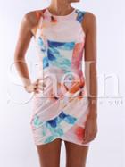 Shein Pink Hourglass Sleeveless Floral Flowery Rouched Print Bodycon Dress