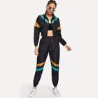 Shein Color-block Zip Up Jacket With Pants