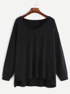 Shein Black V Neck Slit Side High Low Sweatshirt