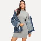 Shein Mock Neck Contrast Tape Rib Knit Dress