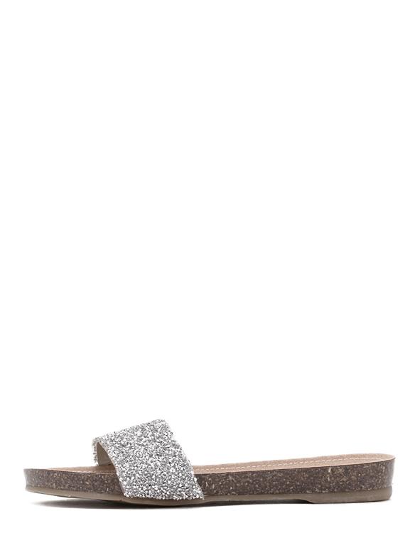 Shein Silver Open Toe Rhinestone Slippers