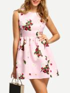 Shein Pink Cherry Print A-line Dress