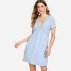 Shein Plunging Neck Lace Insert Dot Jacquard Dress