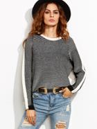 Shein Black Contrast Trim Stripe Sleeve Raglan Sweater