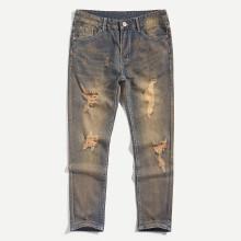 Shein Men Destroyed Skinny Make Old Denim Pants