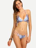 Shein Braided Strap Multicolor Snake Print Bikini Set