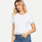 Shein Lace Trim Solid Tee