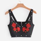 Shein Embroidered Appliques Studded Detail Crop Top