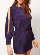 Rosewe Chic Long Sleeve With Slit Uni Color Dress