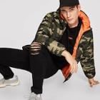 Shein Men Zip Up Hoodie Camo Print Coat