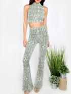 Shein High Neck Crop Top With Bell-bottom Pants