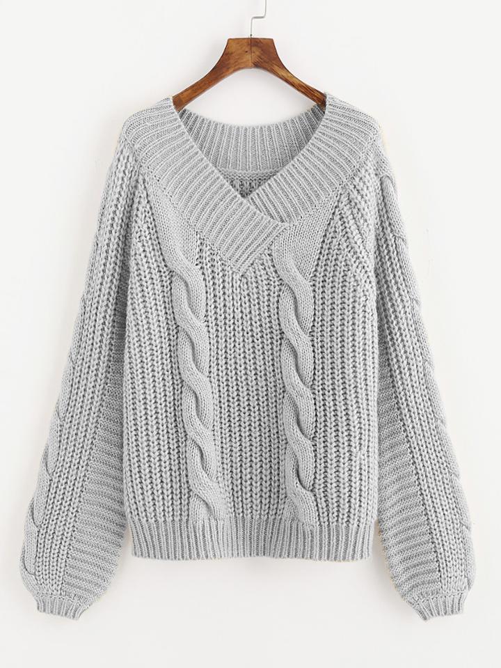 Shein Overlap V Neck Cable Knit Jumper