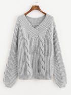 Shein Overlap V Neck Cable Knit Jumper