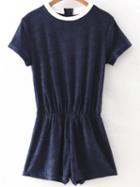 Shein Navy Contrast Neck Elastic Waist Romper