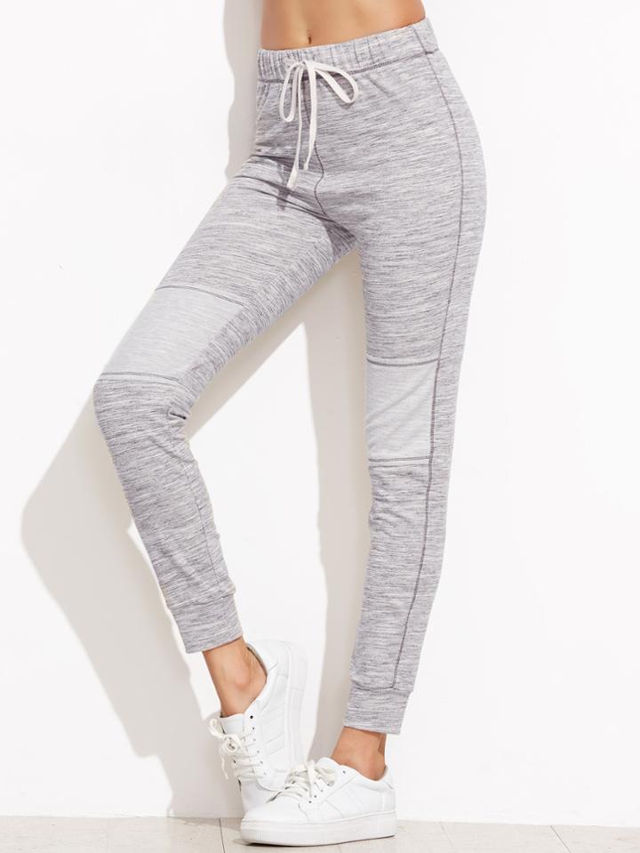 Shein Heather Grey Drawstring Waist Skinny Sweatpants